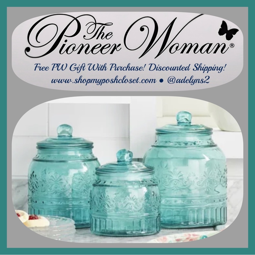 πΊ New Pioneer Woman Cassie Teal Blue Canisters - Picture 6 of 13